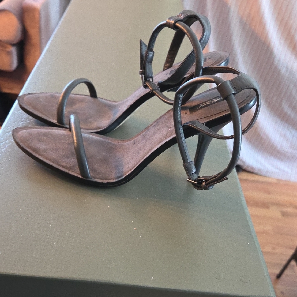 Dark Grey Leather Strappy Heels